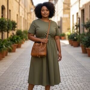 Marta Ponti Portugul Woven Soft Leather Hobo Shoulder Bag Cognac Boho